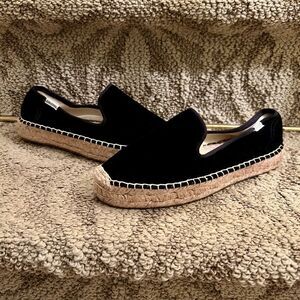 EUC Women's Soludos Black Velvet Smoking Slipper Espadrille Flats Loafers 6.5
